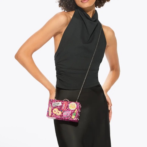 Kurt Geiger Pink Glitter London Box Clutch - Picture 7 of 12